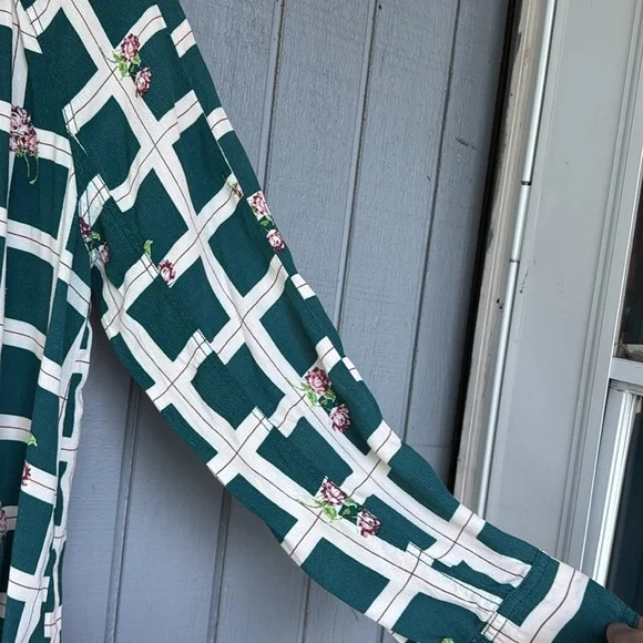 Free People Green and White Button Down Shirt - Picture 4 of 7